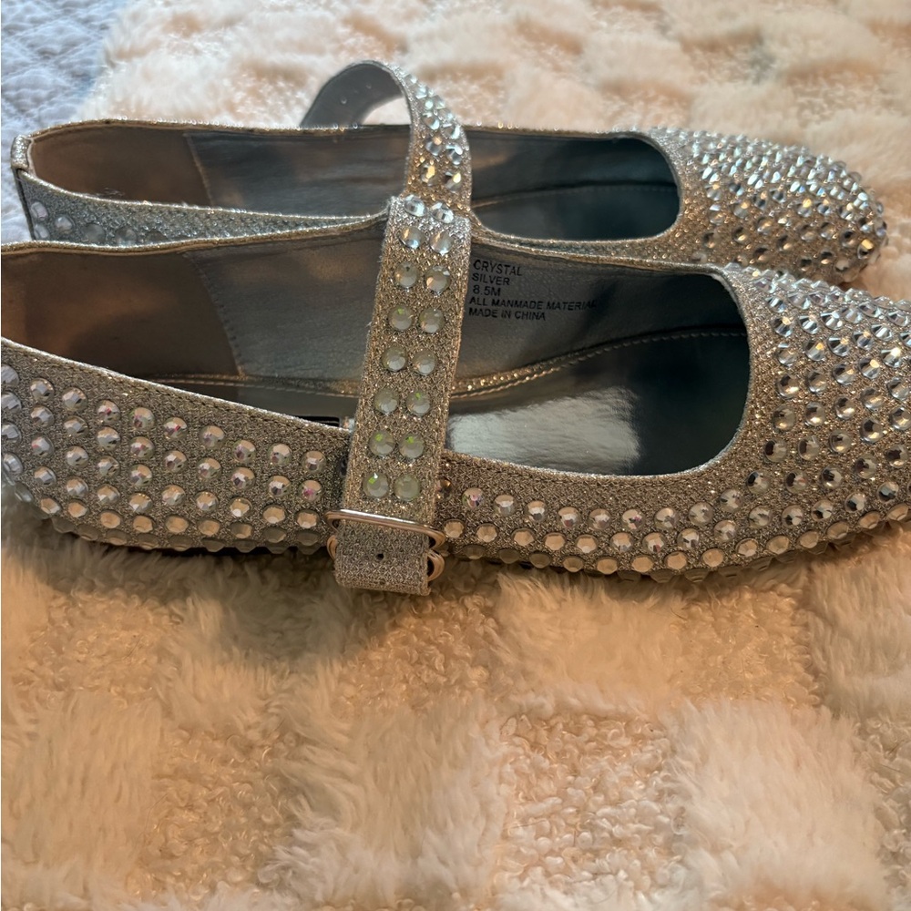 Rachel Roy Silver Studded Flats with Strap